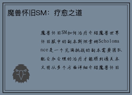 魔兽怀旧SM：疗愈之道